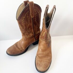 Old West Leather Cowboy Boots Tan Kids Size 4.5 - 5.5 Youth Cowboy Boots
